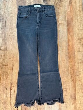 Happi Black Frayed Hem Cropped Flare Jeans